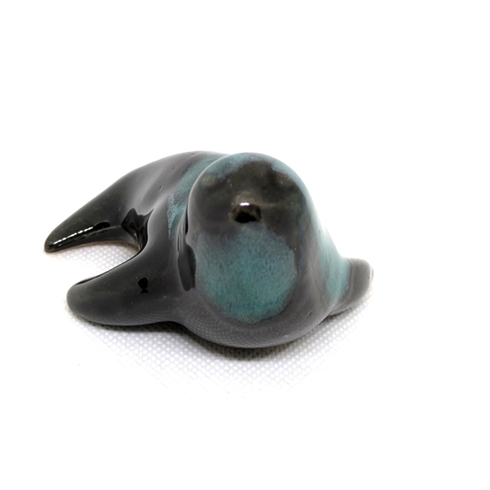 Vintage Small Seal Pup Figurine Green Drip Glaze Ceramic Art Pottery Decor